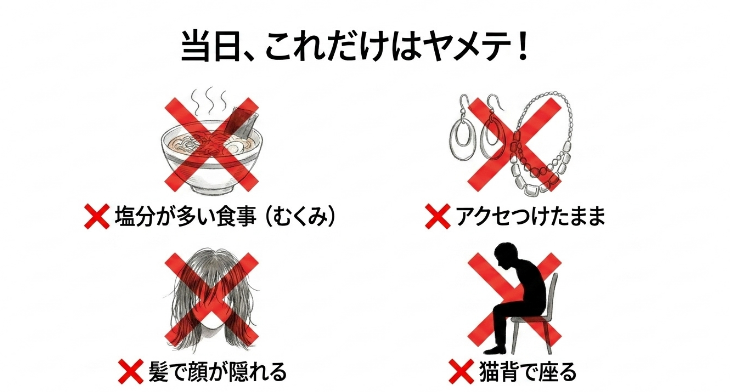 撮影前に避けたほうがいい、当日NG習慣