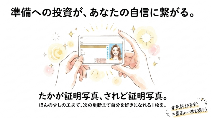 5年間の運転免許証の写真が変わると自信につながる